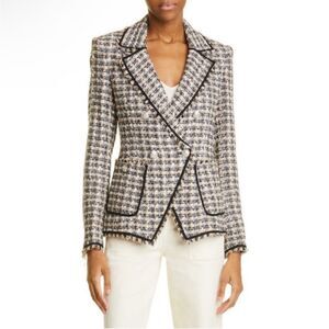 Veronica Beard Theron Houndstooth Jacket Tweed Blazer Blue Camel Size 6
